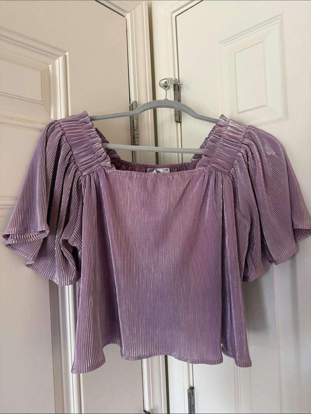 QUEEN OF SPARKLES Lavender Pleated Square-Neck Top